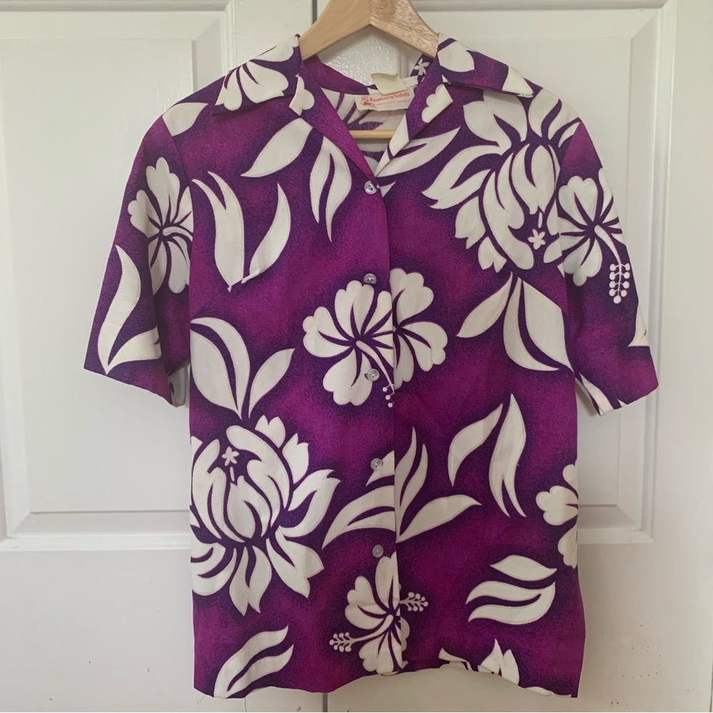 VTG Pomare Tahiti Hawaiian shirt - women men unisex L M 10 floral 60s 70s rare